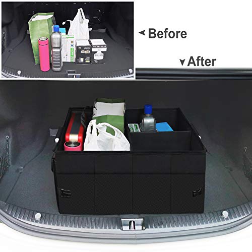 MORROLS Organizador Maletero Coche Caja, Plegable Impermeable Bolsa Maletero Coche Organizador Coche con Mango de Metal, 3 Compartimentos, (Negro)