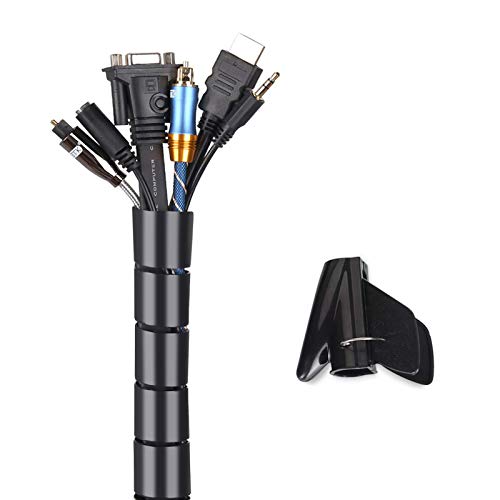 MOSOTECH Organizador Cables, Cubre Cables de 2m, Flexible Funda Organizador Cables, Organizador de Cables Mesa, Recoge Cables para Office y PC Escritorio, 2m-Ø22mm,Negro