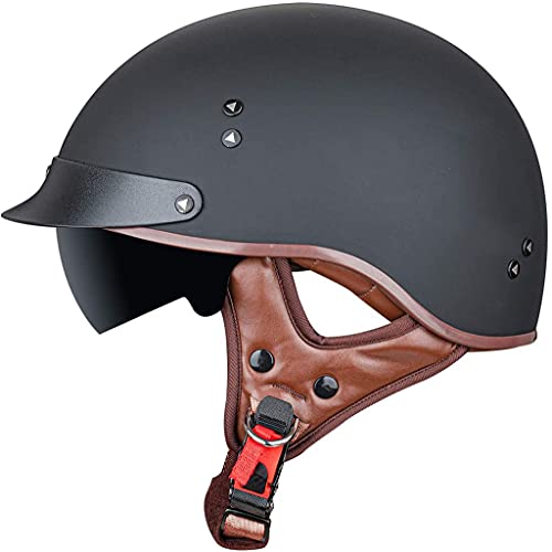 Moto Retro Casco Jet con Visera Solar Casco Moto Abierto Unisex Motocicleta Media Cáscara Casco Scooter Cruiser Chopper Protección Casco,Certificación ECE