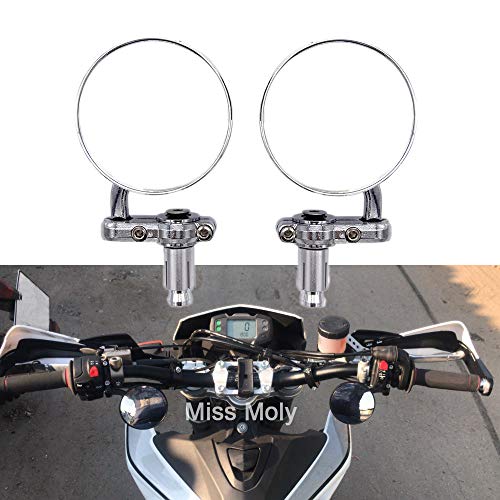 Motocicleta Redondo Espejos de Barra,Retrovisor Lateral para Manillar de 7/8"se adapta al Crucero Chopper(Plata)