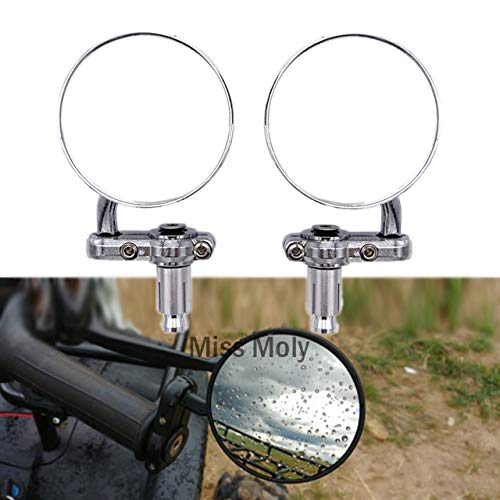 Motocicleta Redondo Espejos de Barra,Retrovisor Lateral para Manillar de 7/8"se adapta al Crucero Chopper(Plata)