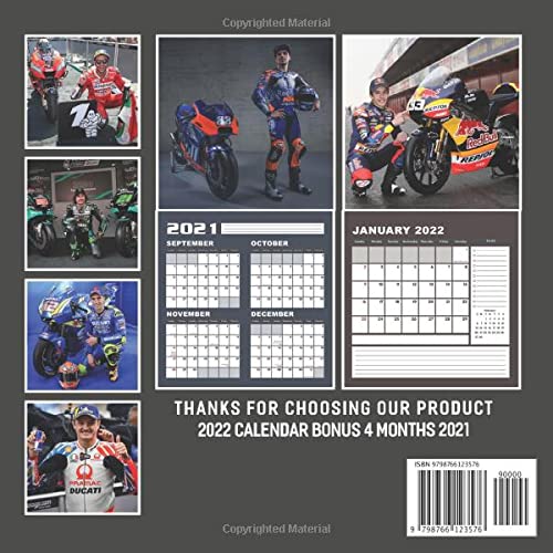 MotoGP Top Rider Calendar 2022: January 2022 - December 2022 OFFICIAL Squared Monthly Calendar, 12 Months | BONUS 4 Months 2021