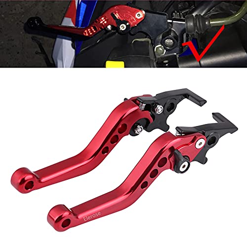 Motorcycle Double Disc Brake Handle,Universal Motorcycle Scooter Modified CNC Aluminum Alloy Double Disc Brake Lever Horn Adjustable (1 pair)(Rojo)