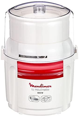 Moulinex AD5601 - Picadora la moulinette 800 w, pica, mezcla y corta, Sistema 1-2-3 uso rápido, cuchilla acero inoxidable, color blanco y rojo