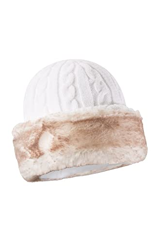 Mountain Warehouse Gorro con Piel sintética para Mujer: cálido, con Forro Polar - para Mantener la Cabeza Caliente y aislada Cuando Hace frío Durante el Invierno Crema Talla única