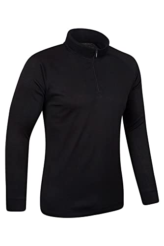 Mountain Warehouse Talus Camiseta térmica para Hombre - Camiseta Interior de Invierno con Manga Larga y Cuello Redondo - Aislante, Transpirable y de Secado rápido Negro L