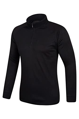 Mountain Warehouse Talus Camiseta térmica para Hombre - Camiseta Interior de Invierno con Manga Larga y Cuello Redondo - Aislante, Transpirable y de Secado rápido Negro L