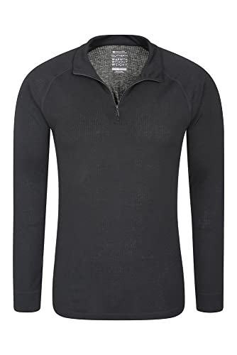 Mountain Warehouse Talus Camiseta térmica para Hombre - Camiseta Interior de Invierno con Manga Larga y Cuello Redondo - Aislante, Transpirable y de Secado rápido Negro L