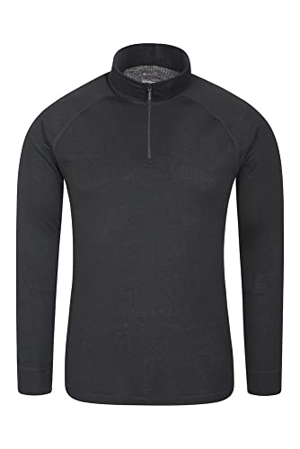 Mountain Warehouse Talus Camiseta térmica para Hombre - Camiseta Interior de Invierno con Manga Larga y Cuello Redondo - Aislante, Transpirable y de Secado rápido Negro L