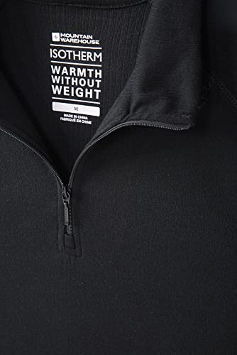 Mountain Warehouse Talus Camiseta térmica para Hombre - Camiseta Interior de Invierno con Manga Larga y Cuello Redondo - Aislante, Transpirable y de Secado rápido Negro L