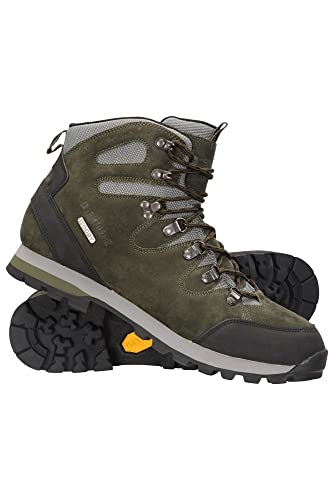 Mountain Warehouse Vibram Botas Impermeables para excursiones - Parte Superior de Malla de Ante, Calzado con Planta Acolchada, Agarre Firme - para Senderismo, Exteriores Caqui 43