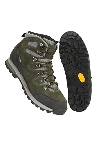 Mountain Warehouse Vibram Botas Impermeables para excursiones - Parte Superior de Malla de Ante, Calzado con Planta Acolchada, Agarre Firme - para Senderismo, Exteriores Caqui 43