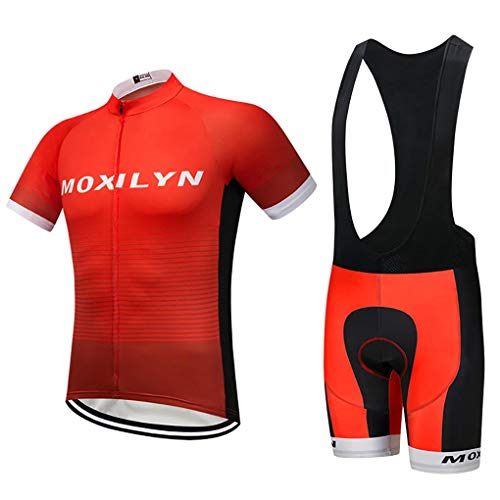 Moxilyn Ropa de Ciclismo para Hombre Traje de Bicicleta Conjunto de Verano Top + Bib Shorts Acolchados, Almohadilla de Asiento de Gel 9D para Montar En Bicicleta Conjunto Cómodo y De Secado Rápido