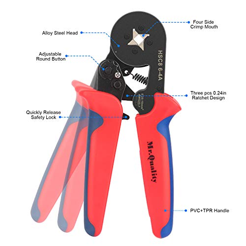 Mr Quality Crimpadora De Terminales,Estándar AWG23-7 0.25-10mm² ,Equipado con 8 tipos 1350 pcs Crimpadora Terminales.- Alicates de terminales profesional