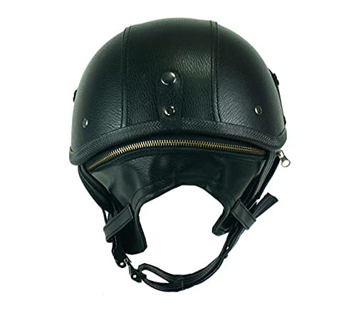 MRDAER Casco de Cuero de Motocicleta Vintage, Medio Casco, Hombres y Mujeres, Adultos, Motocicleta de Cara Abierta, Cascos, Casco de Media Carcasa, Gorra de béisbol de Moda, Casco para Scooter, gor