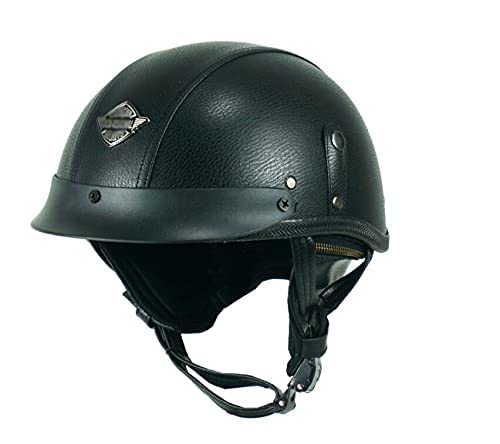 MRDAER Casco de Cuero de Motocicleta Vintage, Medio Casco, Hombres y Mujeres, Adultos, Motocicleta de Cara Abierta, Cascos, Casco de Media Carcasa, Gorra de béisbol de Moda, Casco para Scooter, gor