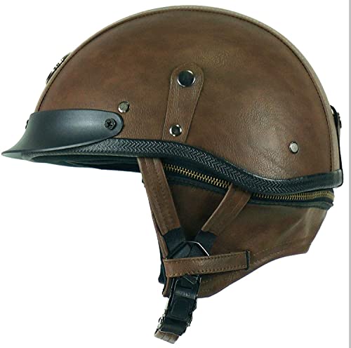 MRDAER Casco de Cuero de Motocicleta Vintage, Medio Casco, Hombres y Mujeres, Adultos, Motocicleta de Cara Abierta, Cascos, Casco de Media Carcasa, Gorra de béisbol de Moda, Casco para Scooter, gor