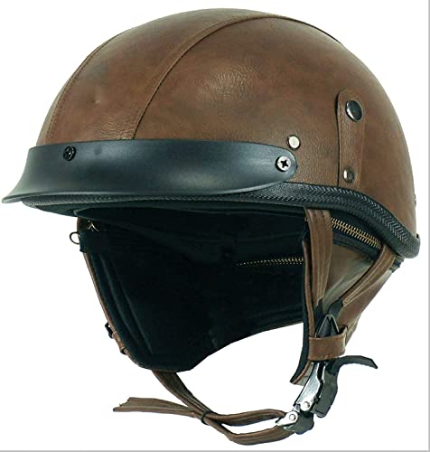 MRDAER Casco de Cuero de Motocicleta Vintage, Medio Casco, Hombres y Mujeres, Adultos, Motocicleta de Cara Abierta, Cascos, Casco de Media Carcasa, Gorra de béisbol de Moda, Casco para Scooter, gor