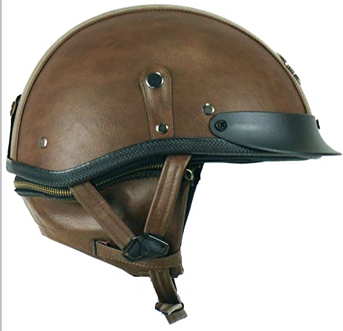 MRDAER Casco de Cuero de Motocicleta Vintage, Medio Casco, Hombres y Mujeres, Adultos, Motocicleta de Cara Abierta, Cascos, Casco de Media Carcasa, Gorra de béisbol de Moda, Casco para Scooter, gor