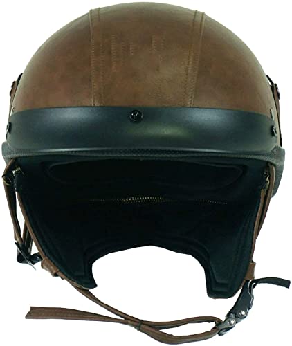 MRDAER Casco de Cuero de Motocicleta Vintage, Medio Casco, Hombres y Mujeres, Adultos, Motocicleta de Cara Abierta, Cascos, Casco de Media Carcasa, Gorra de béisbol de Moda, Casco para Scooter, gor