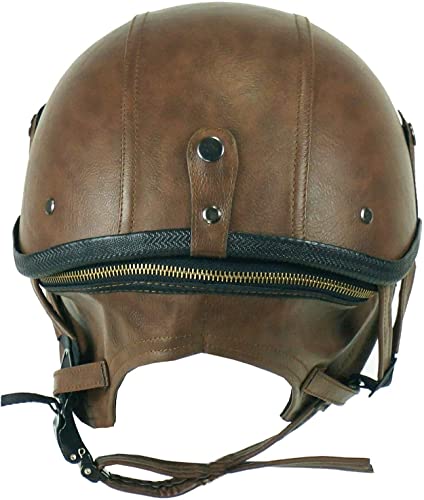 MRDAER Casco de Cuero de Motocicleta Vintage, Medio Casco, Hombres y Mujeres, Adultos, Motocicleta de Cara Abierta, Cascos, Casco de Media Carcasa, Gorra de béisbol de Moda, Casco para Scooter, gor