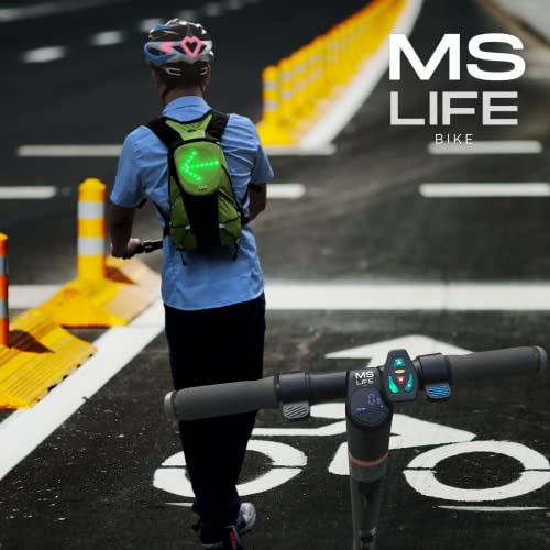 MS Life - Mochila reflectante, ligera, 5 l, USB recargable, indicador de dirección de la señal, inalámbrica, LED para hacer bicicleta de noche, impermeable, bicicleta o patinete., verde, L