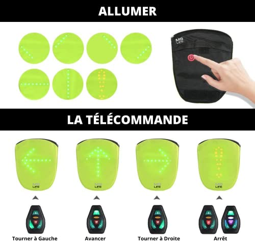 MS Life - Mochila reflectante, ligera, 5 l, USB recargable, indicador de dirección de la señal, inalámbrica, LED para hacer bicicleta de noche, impermeable, bicicleta o patinete., verde, L