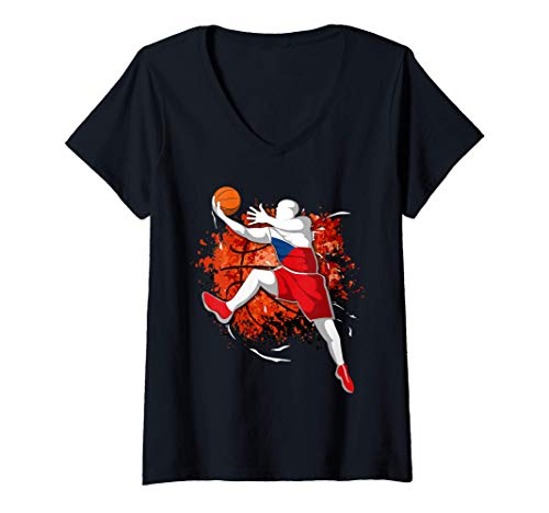 Mujer Baloncesto de la República Checa - Bandera Nacional Checa Camiseta Cuello V