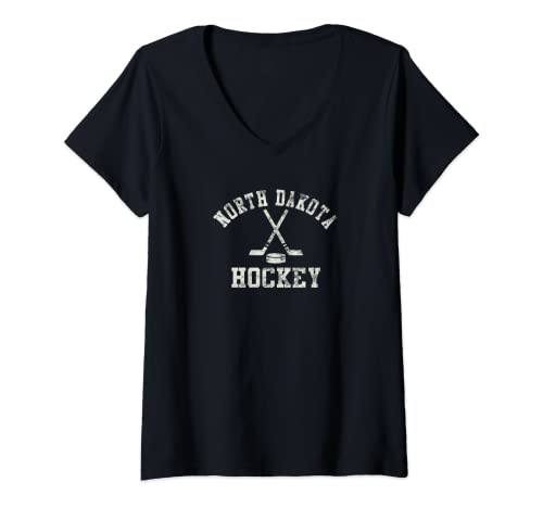 Mujer Hockey Vintage Dakota del Norte Camiseta Cuello V