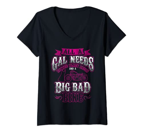 Mujer Motocicleta Mujeres Little Black Dress Big Bad Bike Biker Camiseta Cuello V