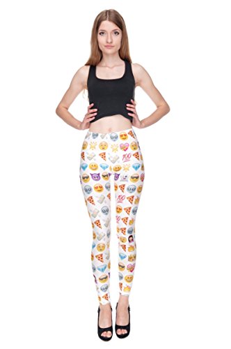 Mujer Pantalones elásticos Full Print Tight Stretchy Sports Pants Leggings Emoji Blanco Emoji White [027]