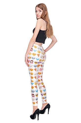 Mujer Pantalones elásticos Full Print Tight Stretchy Sports Pants Leggings Emoji Blanco Emoji White [027]