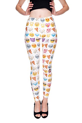 Mujer Pantalones elásticos Full Print Tight Stretchy Sports Pants Leggings Emoji Blanco Emoji White [027]
