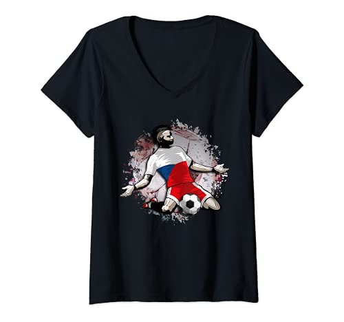 Mujer República Checa Fútbol Bandera Nacional Checa Football Lover Camiseta Cuello V