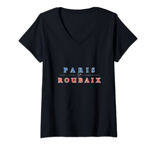 Mujer Roubaix, París, ciclismo, bicicleta, clásico, Francia Camiseta Cuello V