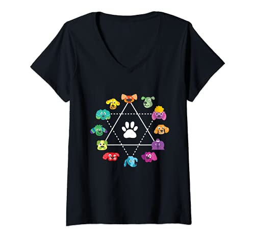 Mujer Rueda de color de perros lindos Maestro de arte perro amante artista canino Camiseta Cuello V