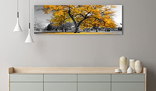 murando Cuadro en Lienzo Arbol 150x50 cm 1 Parte Impresión en Material Tejido no Tejido Impresión Artística Imagen Gráfica Decoracion de Pared Naturaleza Paisaje Amarillo Gris c-B-0545-b-c