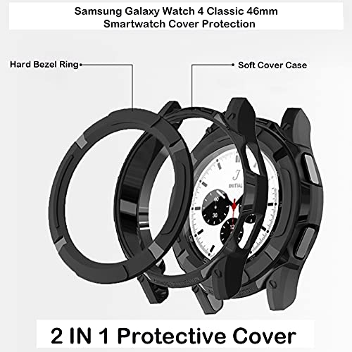 MWOOT 2 Fundas Silicona Compatible con Samsung Galaxy Watch 4 Classic 46mm Protección, Anti-caída Carcasas Protector Negro para Reloj Samsung Galaxy Watch 4 46mm, Smartwatch Protective Cover Case