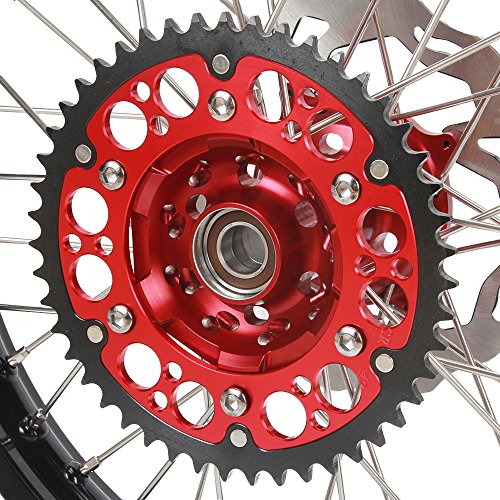 MX Dirt Bike 2.15x19 "Llantas traseras Llantas Hubs con disco de freno trasero, 49T piñón trasero, espaciador elevador para Honda CRF250R 2014-2018, CRF450R 2013-2018