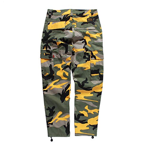 Mxssi Color Camo BDU Pantalones de Camuflaje Cargo Hombres Mujer Casual Streetwear Bolsillos Jogger Naranja Tactical Pantalones de Chándal Hip Hop Pantalón Amarillo M