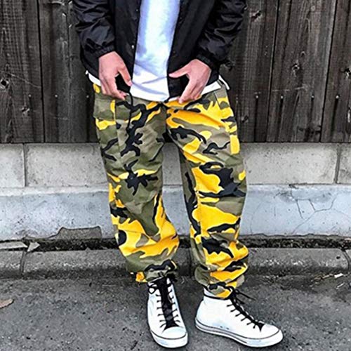 Mxssi Color Camo BDU Pantalones de Camuflaje Cargo Hombres Mujer Casual Streetwear Bolsillos Jogger Naranja Tactical Pantalones de Chándal Hip Hop Pantalón Amarillo M