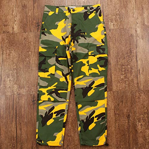 Mxssi Color Camo BDU Pantalones de Camuflaje Cargo Hombres Mujer Casual Streetwear Bolsillos Jogger Naranja Tactical Pantalones de Chándal Hip Hop Pantalón Amarillo M