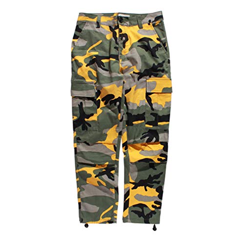 Mxssi Color Camo BDU Pantalones de Camuflaje Cargo Hombres Mujer Casual Streetwear Bolsillos Jogger Naranja Tactical Pantalones de Chándal Hip Hop Pantalón Amarillo M
