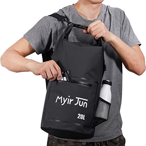 Myir JUN Bolsas Impermeables, Bolsa Estanca Impermeable Bolsa Seca Impermeable para Canotaje Bolsa Seca para Kayak Bolsa a la Deriva con Saco Seco Impermeable para Telefono (Negro, 10 L)