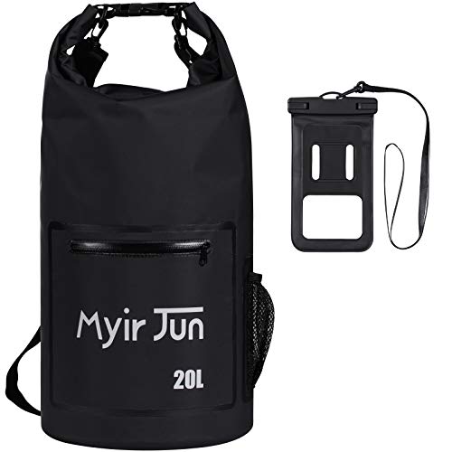 Myir JUN Bolsas Impermeables, Bolsa Estanca Impermeable Bolsa Seca Impermeable para Canotaje Bolsa Seca para Kayak Bolsa a la Deriva con Saco Seco Impermeable para Telefono (Negro, 10 L)
