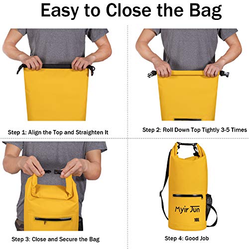 Myir JUN Bolsas Impermeables, Bolsa Estanca Impermeable Bolsa Seca Impermeable para Canotaje Bolsa Seca para Kayak Bolsa a la Deriva con Saco Seco Impermeable para Telefono (Negro, 10 L)