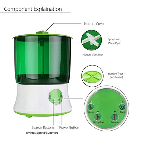 N  A DIY Bean Sprouts Maker 2 Capas automático germinador eléctrico máquina termostatos Cubo de Crecimiento de plántulas de Vegetales Verdes