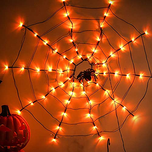 N% Red de araña para Halloween, cadena de luces LED, resistente al agua, iluminación decorativa para Halloween, decoración de araña, para fiestas en el interior o en el jardín, color naranja