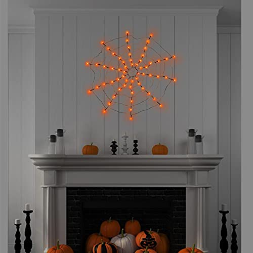 N% Red de araña para Halloween, cadena de luces LED, resistente al agua, iluminación decorativa para Halloween, decoración de araña, para fiestas en el interior o en el jardín, color naranja