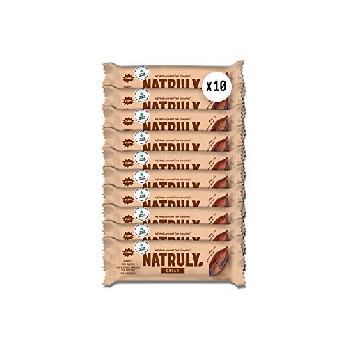 NATRULY Barritas Energéticas BIO Cacao Sin Azúcar Añadido, 100% Natural y Orgánicas, Sin Gluten, Vegana -Pack 10x40g